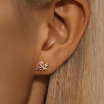 Canner стерлингового серебра 925 пробы бабочка цветной циркон серьги для пирсинга для женщин розовый фиолетовый циркон вечерние ювелирные изделия подарки золотой