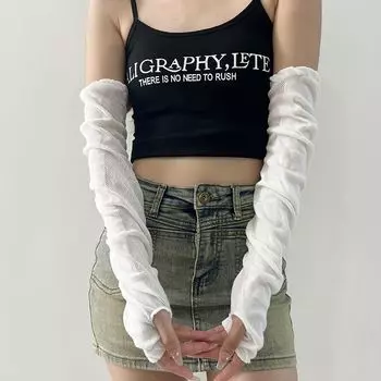 Cano Xiucai Gloves Women Summer Y2g Sun Protection Oversleeve Lace Fake Sleeve Mesh Breathable Arm Sleeves White All yards