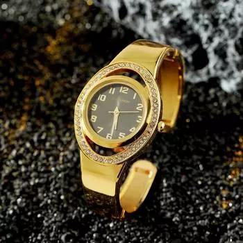 CANSNOW Роскошные модные женские часы с круглым циферблатом и стразами, кварцевые часы-браслет, элегантные женские часы для женщин золотой/белый