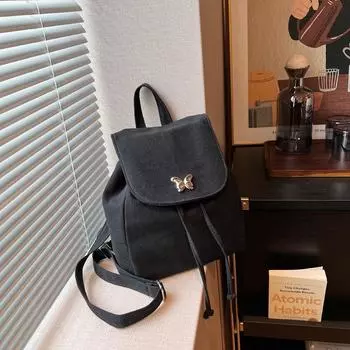 Canvas backpack women s large-capacity leisure trend portable student schoolbag bucket bag simple Korean version travel backpack чёрный