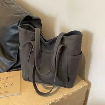 Canvas Bag Big Bag Female 2025 New Arrival Tide College Students Class Casual Easiest for Match Stylish and Lightweight Commuter Shoulder Bag Black tea