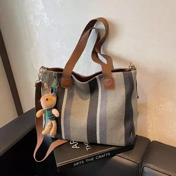 Canvas Bag for Work Work Clothing Fancy Large Capacity Totes Special-Interest Design Women 2025 New Arrival Loose Shoulder Bag Gray [send pendant]]