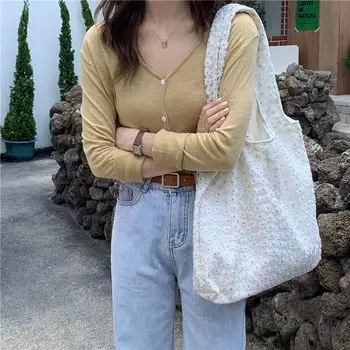 Canvas Bag Simple Flower Lace Shoulder Bag Portable Bag Women s Vest Bag Women Cherry Blossom Cherry Blossom White
