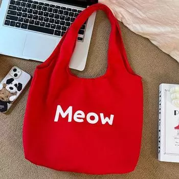 Canvas Bag Summer Female 2025 New Arrival Satchel Shoulder Canvas Bag Large Capacity Student Work Clothing Color Tote Bag Red meow