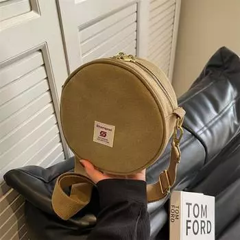 Canvas bag women s 2024 new high-end texture niche autumn and winter versatile messenger bag ins popular small round bag чёрный