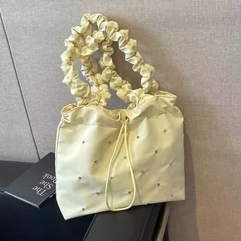 Canvas bag women s 2024 summer new trendy Korean version pleated shoulder tote bag large capacity versatile women s shoulder bag чёрный