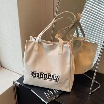 Canvas Bag Women s Commuter Shoulder Bag Letter Printed Underarm Tote Bag хаки