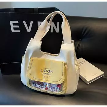 Canvas bag women s large capacity 2024 new autumn and winter leisure shoulder shopping bag pain bag commuter tote bag бежевый