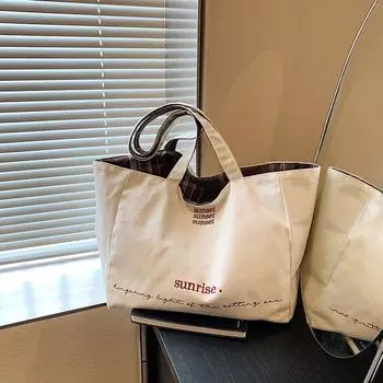 Canvas bag women s large-capacity 2024 new autumn and winter versatile casual shoulder bag class commuter tote bag белый