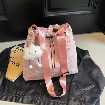 Canvas bag women s large-capacity 2024 new summer popular this year, shoulder messenger bag women s bucket bag чёрный