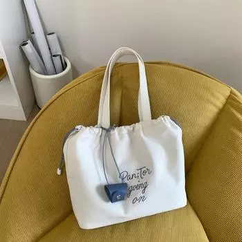 Canvas bag women s large-capacity new summer versatile casual shoulder drawstring bag college student tote bag белый