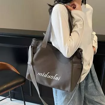 Холщовая сумка женская большая вместительная сумка через плечо чёрный