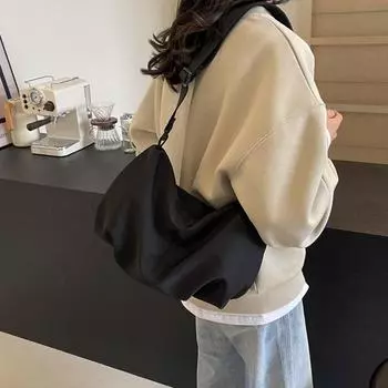 Холщовая сумка женская большой вместимости универсальная на плечо, сумка-мессенджер, текстурная нишевая плиссированная сумка-пельмень хаки