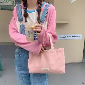 Canvas bag Women s versatile casual handbag Bento bag New cloth bag Going out shopping bag бежевый