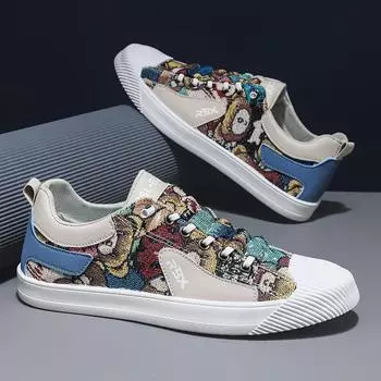 Холщовый дышащий эластичный чехол для ног на плоской подошве с рисунком из мультфильма, модная обувь для отдыха и спорта с низким верхом для мужчин 39