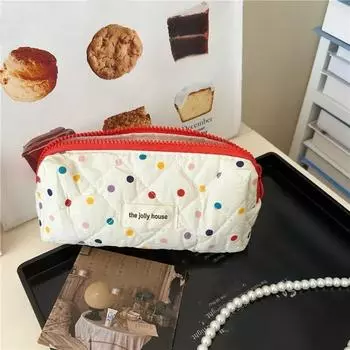 Canvas Dots Pen Pouch Students Pencil Case Fashion Floral Pencil Bag Signature