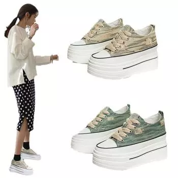 Женские туфли из парусины с увеличивающей рост стелькой 8 см, осенние новые маленькие кроссовки со стразами и толстой подошвой, универсальные повседневные туфли на платформе 34 синий