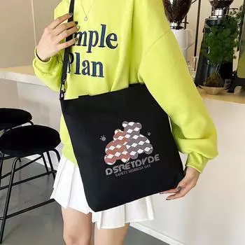 Canvas large-capacity fashion handbag 2024 new foreign style casual shoulder printed tote bag canvas bag чёрный
