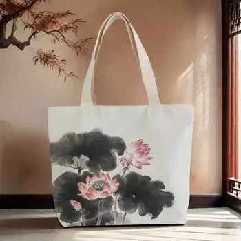 Canvas Lotus Flower Bag Casual Women Shoulder Bag Fashionable Lotus Flower Tote Bag Handbag Style 5