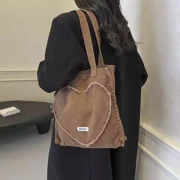 Canvas Love Bag Большая вместительная сумка-тоут для женщин, сумка на плечо для поездок на работу коричневый