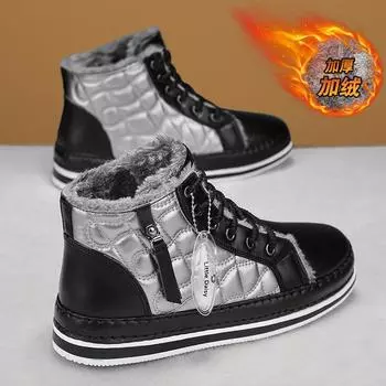 Canvas men s shoes 2024 new winter high-top casual flat shoes piled and thickened warm versatile sports trendy shoes 39