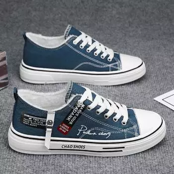 Canvas men s shoes 2025 new autumn and winter velvet cotton shoes men s casual sports running shoes low-top flat-soled trendy shoes 39