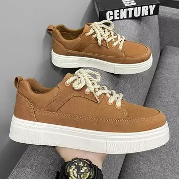 Canvas men s shoes 2025 new four-season breathable niche design versatile casual board shoes student sports black trendy shoes 39 коричневый