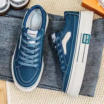 Canvas men s shoes spring 2025 new Korean version trend denim blue board shoes youth sports and leisure cloth shoes 4546 39