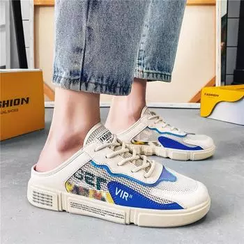 Canvas men s shoes spring breathable one pedal office work half slippers men driving casual heelless cloth shoes 39 хаки