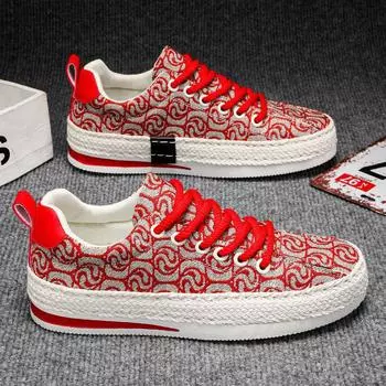 Canvas men s shoes summer breathable 2025 new Guochao sports and leisure board shoes men s versatile thin non-slip cloth shoes 39 красный