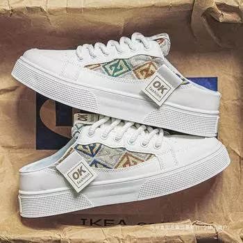 Canvas men s shoes summer breathable summer sports and leisure board shoes mesh lazy one pedal heel half drag tide shoes 39