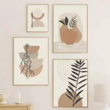 Картина на холсте Абстрактная геометрия Ваза Лист Солнце Бохо Постеры Печать Настенные картины Скандинавская спальня Гостиная Домашний декор 21X30cm No Frame