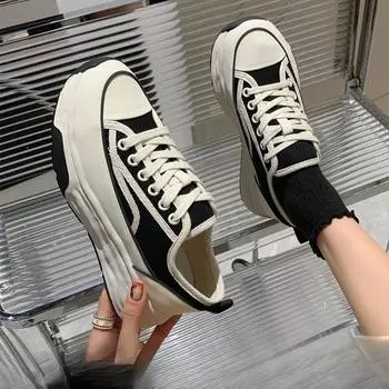 Canvas shoes 2025 leisure sports spring thick baseplate shoes women s shoes new dissolved white shoes muffin spring increase 35 чёрный