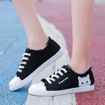 Canvas shoes 2025 spring and autumn new round head student little white shoes fashion kitten casual board shoes tide 34 белый