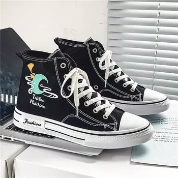 Canvas shoes men s 2025 new spring breathable sports and leisure high-top flat baseplate shoes youth versatile trendy shoes 39