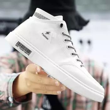 Canvas shoes men s high top 2025 new spring and summer men s shoes trend Korean version autumn white shoes men s casual tide board shoes 39