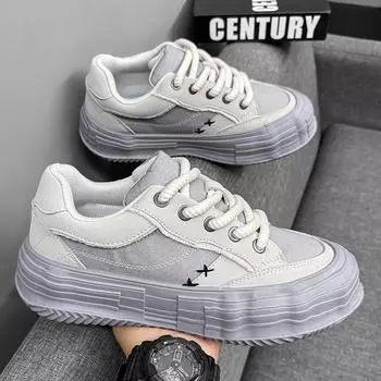 Canvas shoes men s shoes spring new youth leisure sports dissolving sole white shoes trendy shoes niche thick baseplate shoes 39 серый