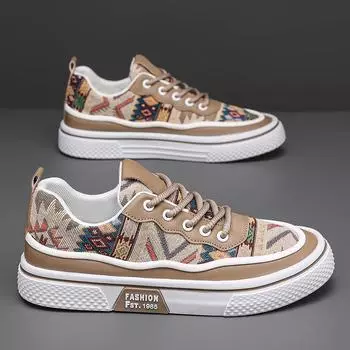 Canvas shoes men s spring 2025 new printed cloth embroidered board shoes men s trend versatile comfortable casual shoes 39 хаки