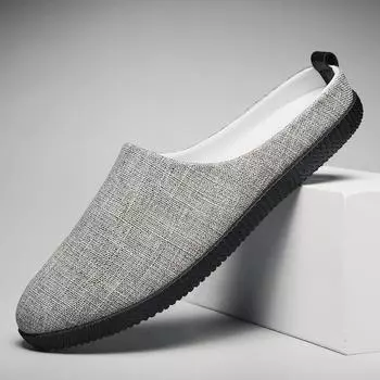 Canvas shoes men s summer flat-bottomed one-pedal bag head straw-woven casual board shoes breathable old Beijing sports half-mop cloth shoes 39 хаки