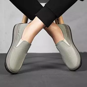 Canvas shoes men s summer lazy one-pedal board shoes ice silk old Beijing cloth shoes light driving without shoelaces trendy shoes 39 серый