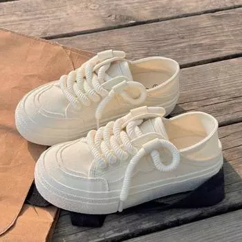 canvas shoes two wear lazy one pedal half drag white shoes women 2024 autumn new niche original thick baseplate shoes 35 бежевый