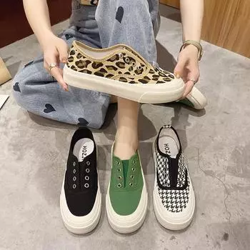 Canvas Shoes Women New Fashion Sneakers Leopard Print Slip-on Woman Vulcanized Flat Casual Loafers Ladies 35 цветной печати леопарда