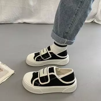 Canvas Shoes Women s New Thick-soled Velcro Little White Shoes Two Wear One Pedal Casual Board Shoes 35