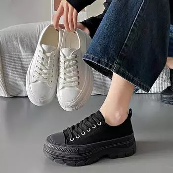 Canvas Shoes Women s Spring New Breathable Student Board Shoes Heightening Casual Shoes 35 белый