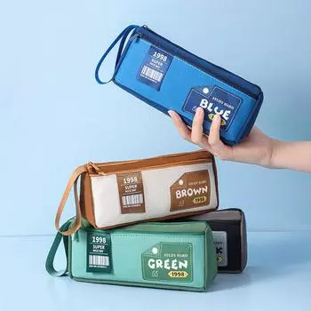 Canvas Simple Double-layer Pencil Case Large Capacity Portable Pencil Case Pencil Case темно-синий