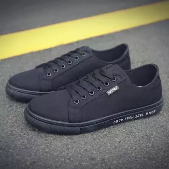 Canvas Sneakers Black Men Breathable Shoes Cool Young Man Footwear Breathable Cloth Mens Casual Shoes Vulcanized Flat Shoes 39 чёрный