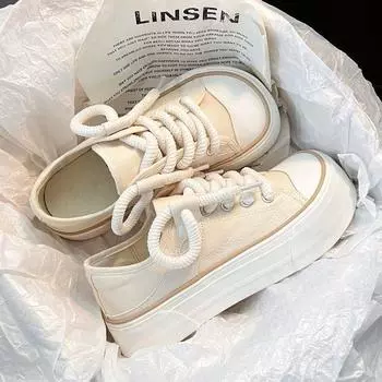 Canvas Spring Autumn Shoes for Women Outdoor Ladies Flats Casual Platform Shoe Sports Breathable 2024 Sewing New Chaussure Femme EUR 35 бежевый