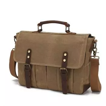 Canvas Straddle Bag with Top Layer Leather Men s Camera Bag Waxed and Retro One Shoulder Diagonal Back хаки
