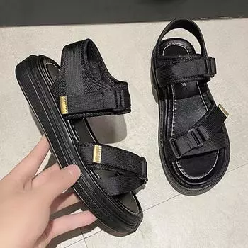 Холщовые женские сандалии на платформе с ремешком на щиколотке, летняя женская обувь, удобные женские сандалии на среднем каблуке с открытым носком 40 бежевый