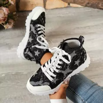Canvas Women Sneakers 2024 Trend New Sports Running Lace-up Casual Women Shoes Walking Flats Designer Autumn 36 чёрный